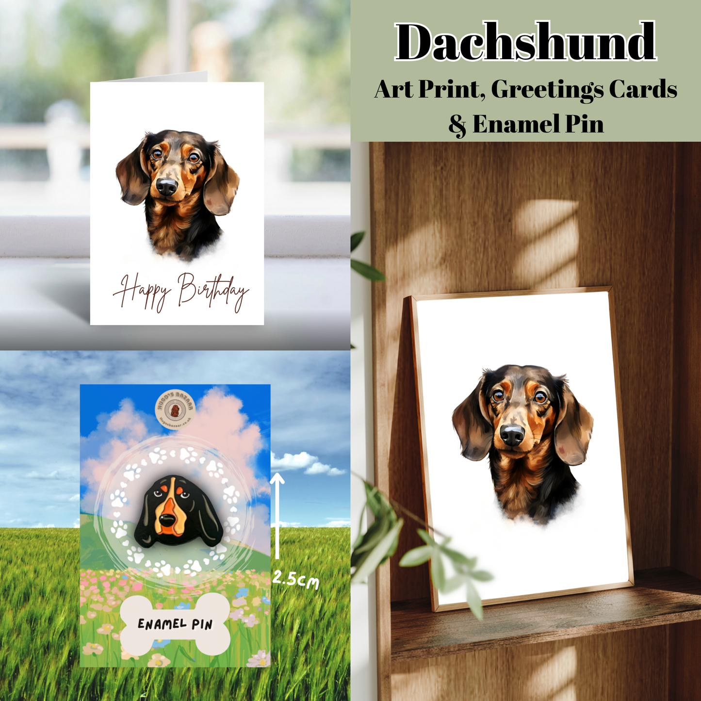 Ultimate Dog Lover Birthday Gift Set | Art Print, Pin & Card Bundle