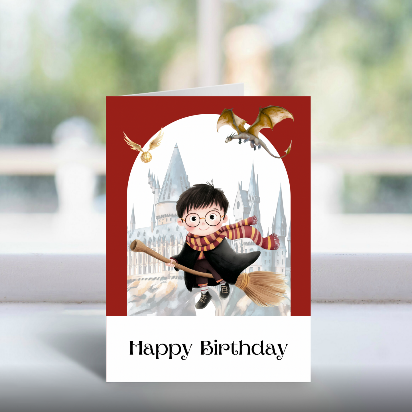 The Scarred Hero Broomstick Card | Handmade School Flying Card for Wizarding Fans