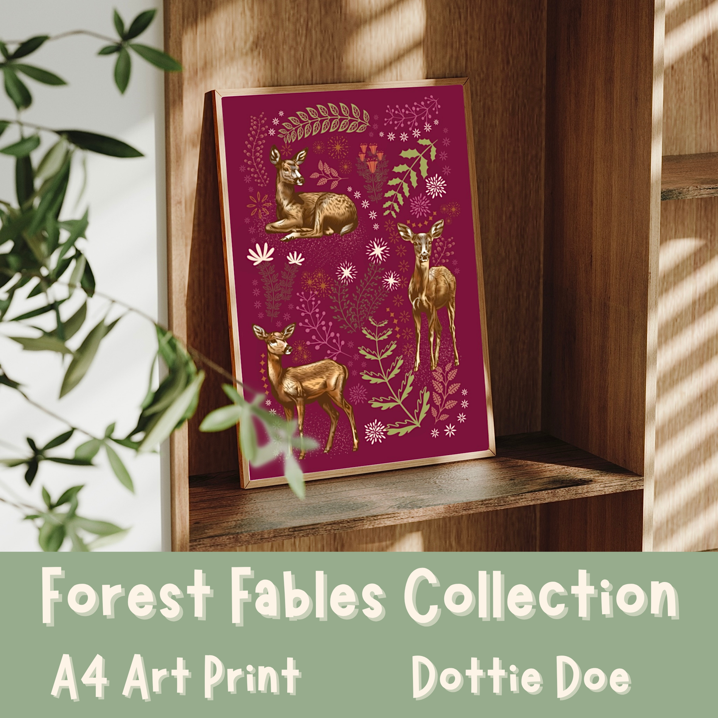 Dottie Doe Woodland Art Print | Forest Fables Animal Wall Art | A4 Decor