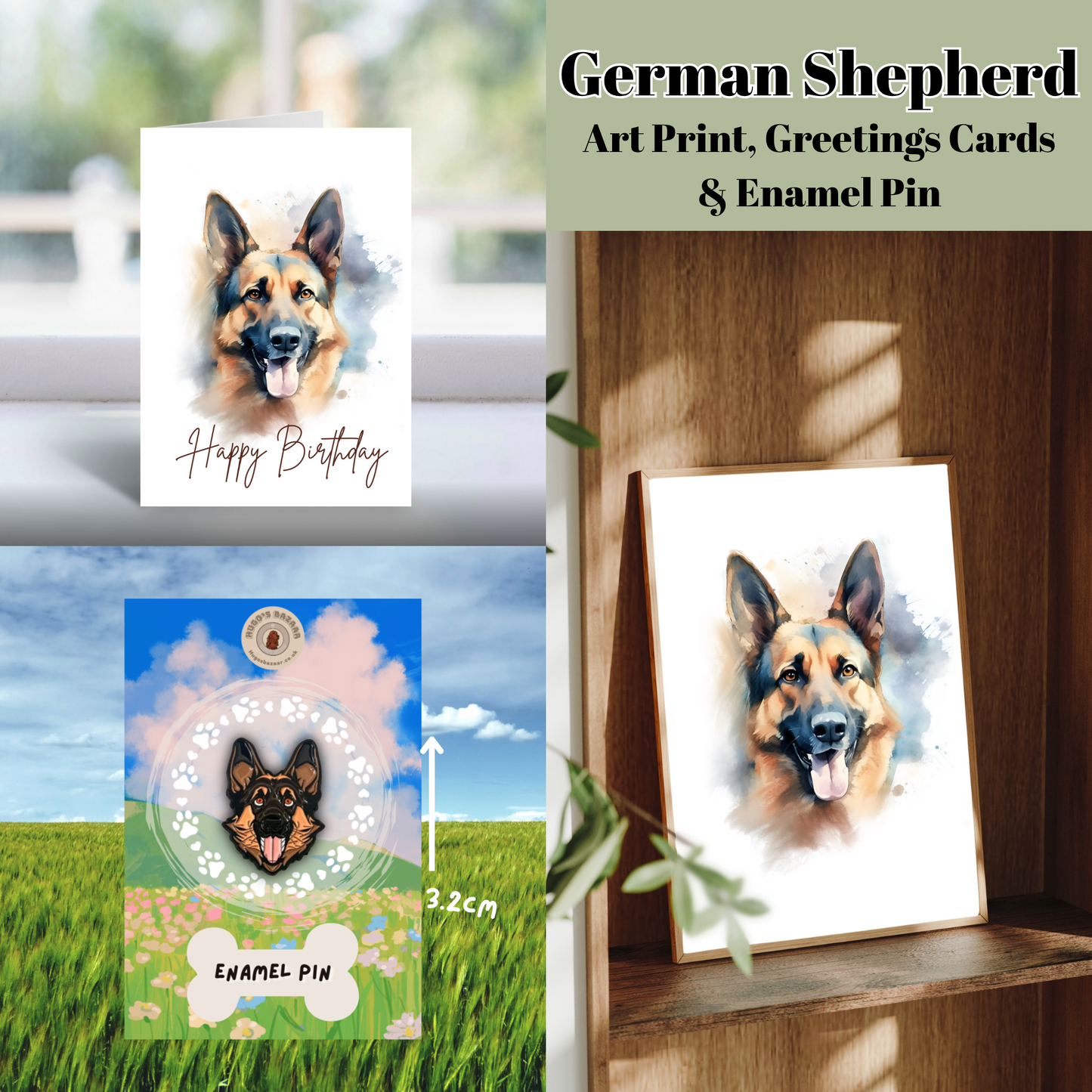 Ultimate Dog Lover Birthday Gift Set | Art Print, Pin & Card Bundle