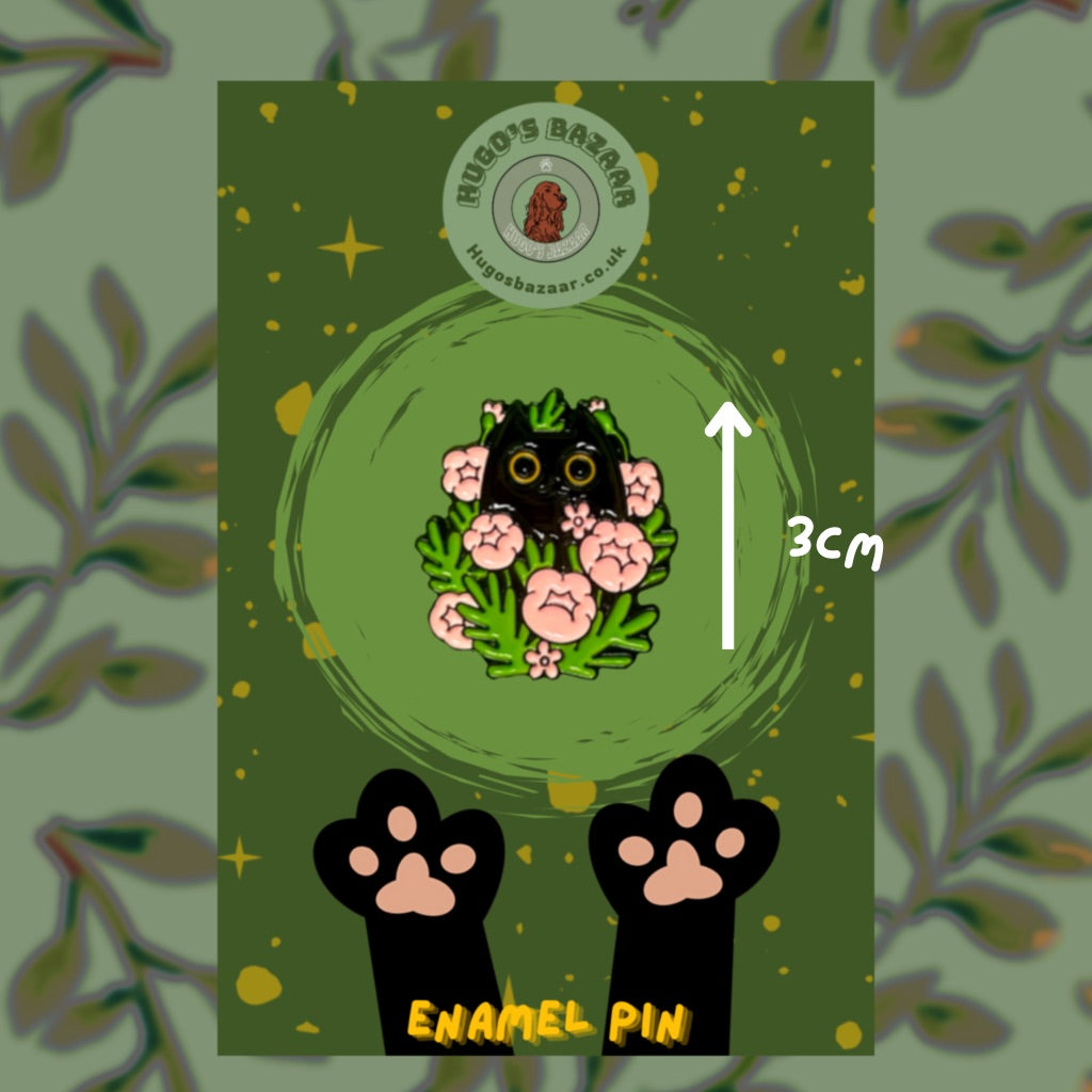 Clive The Bush Dweller - Black Botanical Cat Pin