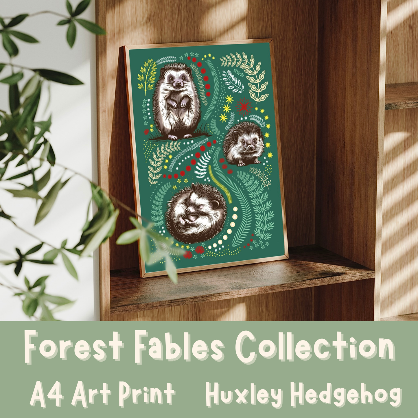 Huxley Hedgehog Woodland Art Print | Forest Fables Animal Wall Art | A4 Decor