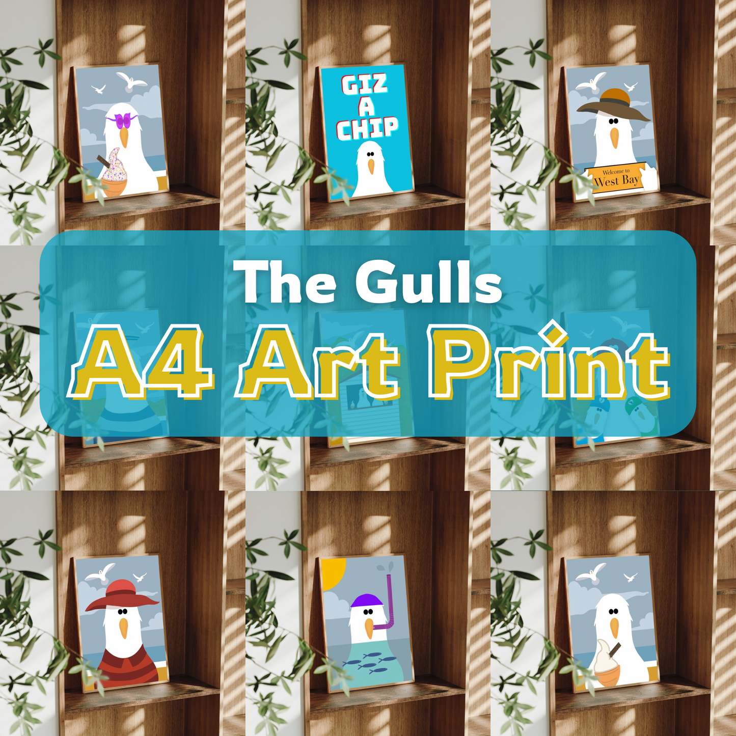 A4 Cheeky Seagull Prints – Coastal Wall Art – Seaside Home Gift