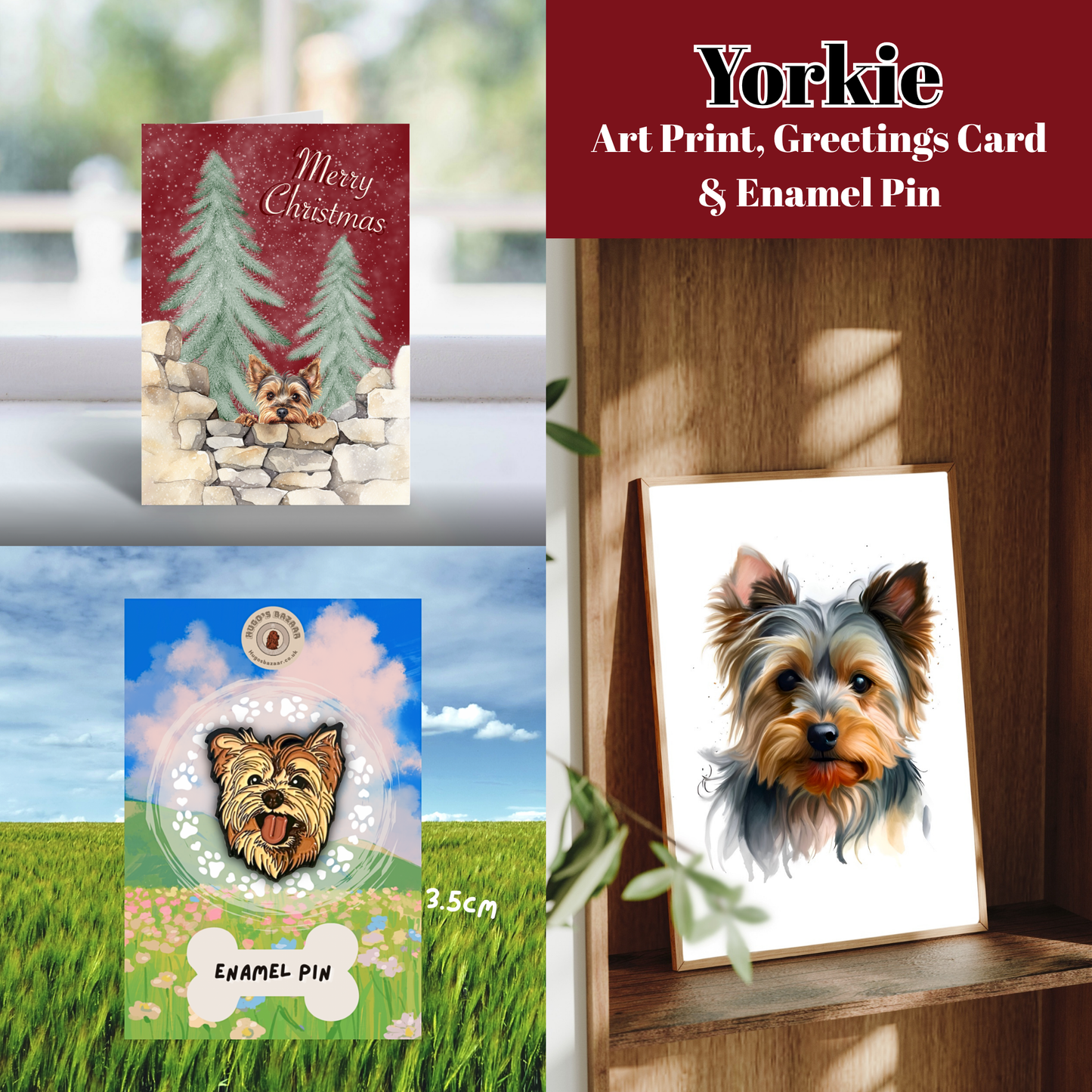 Christmas Dog Lover Gift Set | Art Print, Enamel Pin & Card (Multiple Breeds)