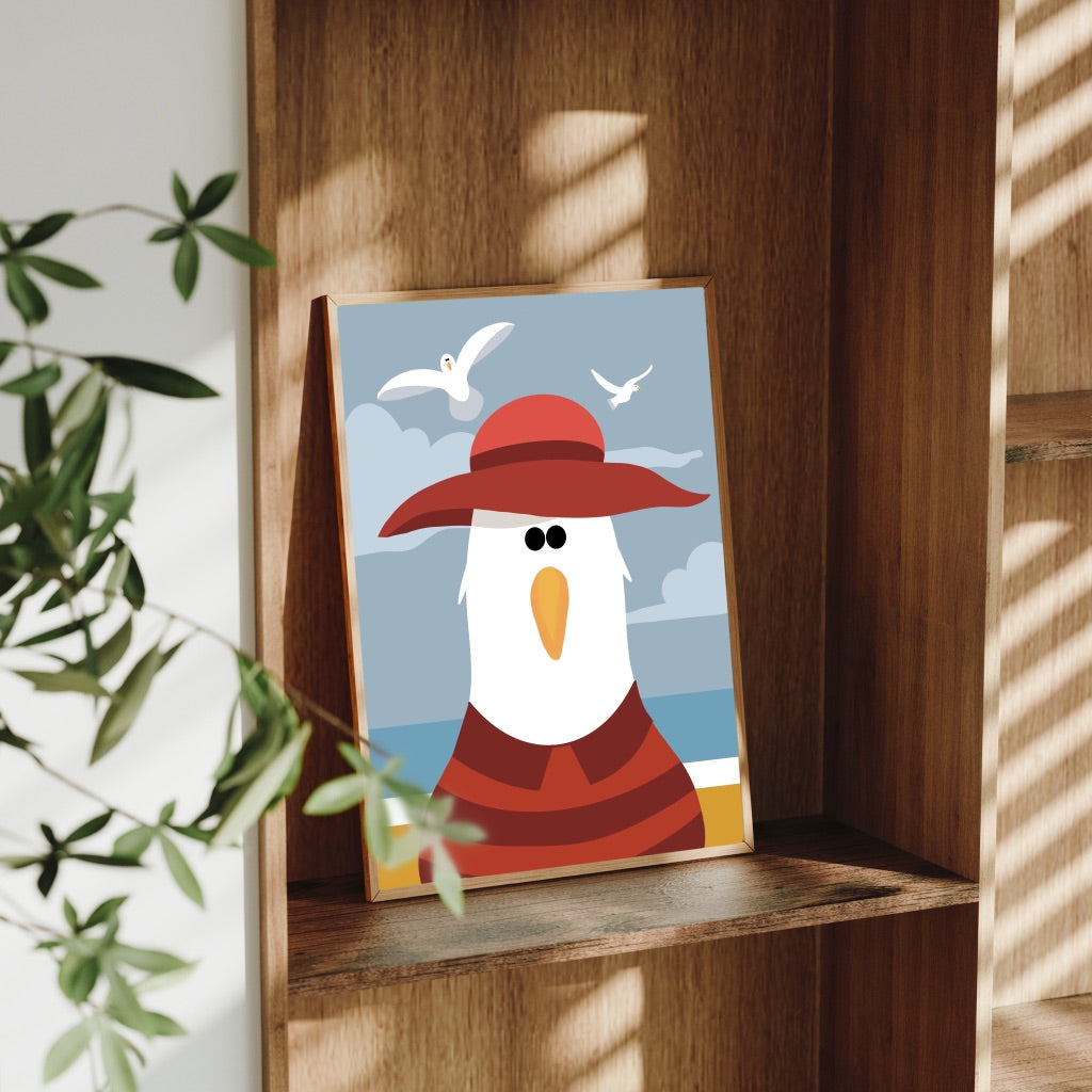 A4 Cheeky Seagull Prints – Coastal Wall Art – Seaside Home Gift