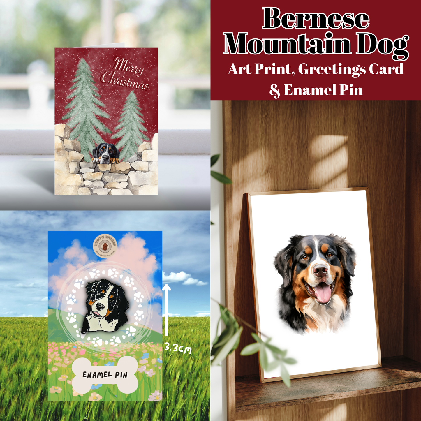Christmas Dog Lover Gift Set | Art Print, Enamel Pin & Card (Multiple Breeds)