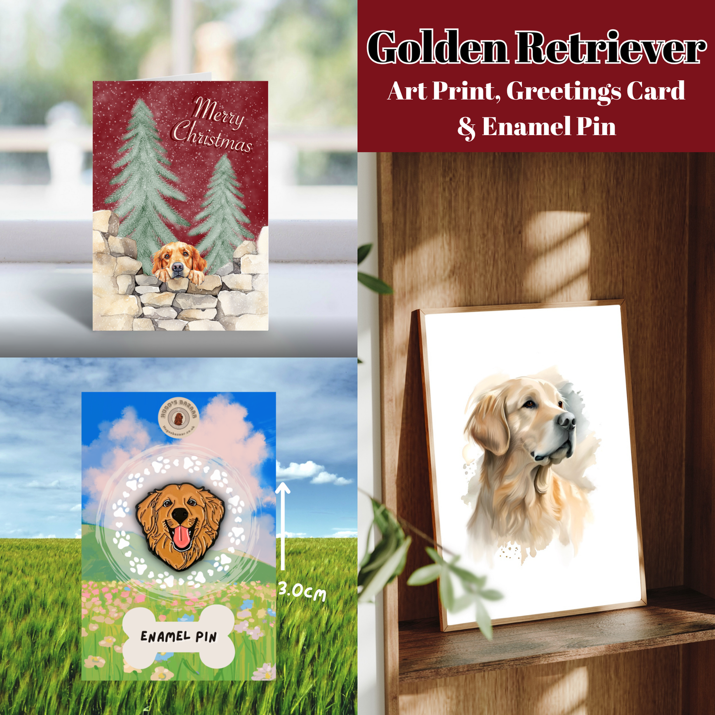 Christmas Dog Lover Gift Set | Art Print, Enamel Pin & Card (Multiple Breeds)