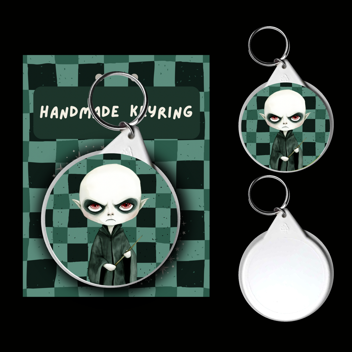 Character Keyrings Cunning & Ambitious – Watercolour Fantasy Collection (Green & Black Theme)
