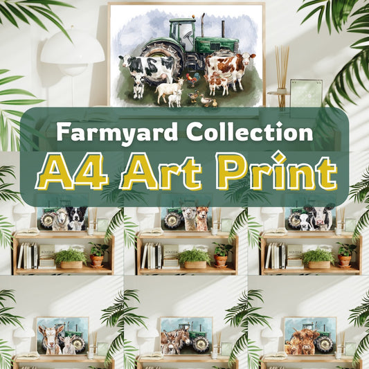 A4 Farmyard Tractor Prints – Farm Animal Wall Art – Country Home Gift