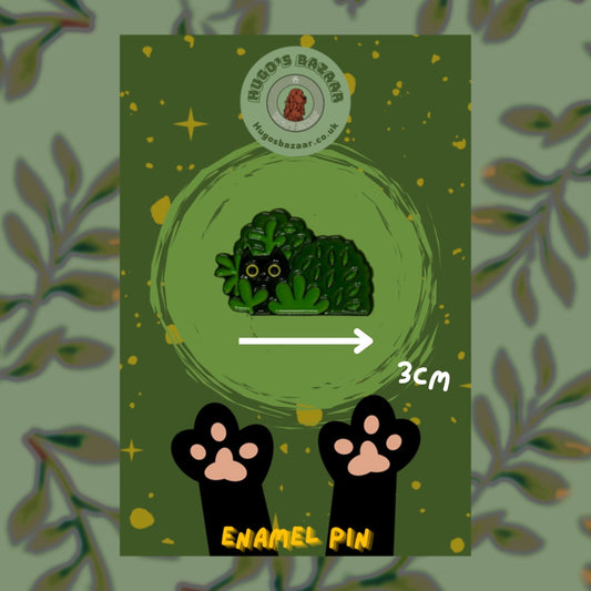 Stuart The Hedge Snoop - Black Botanical Cat Pin