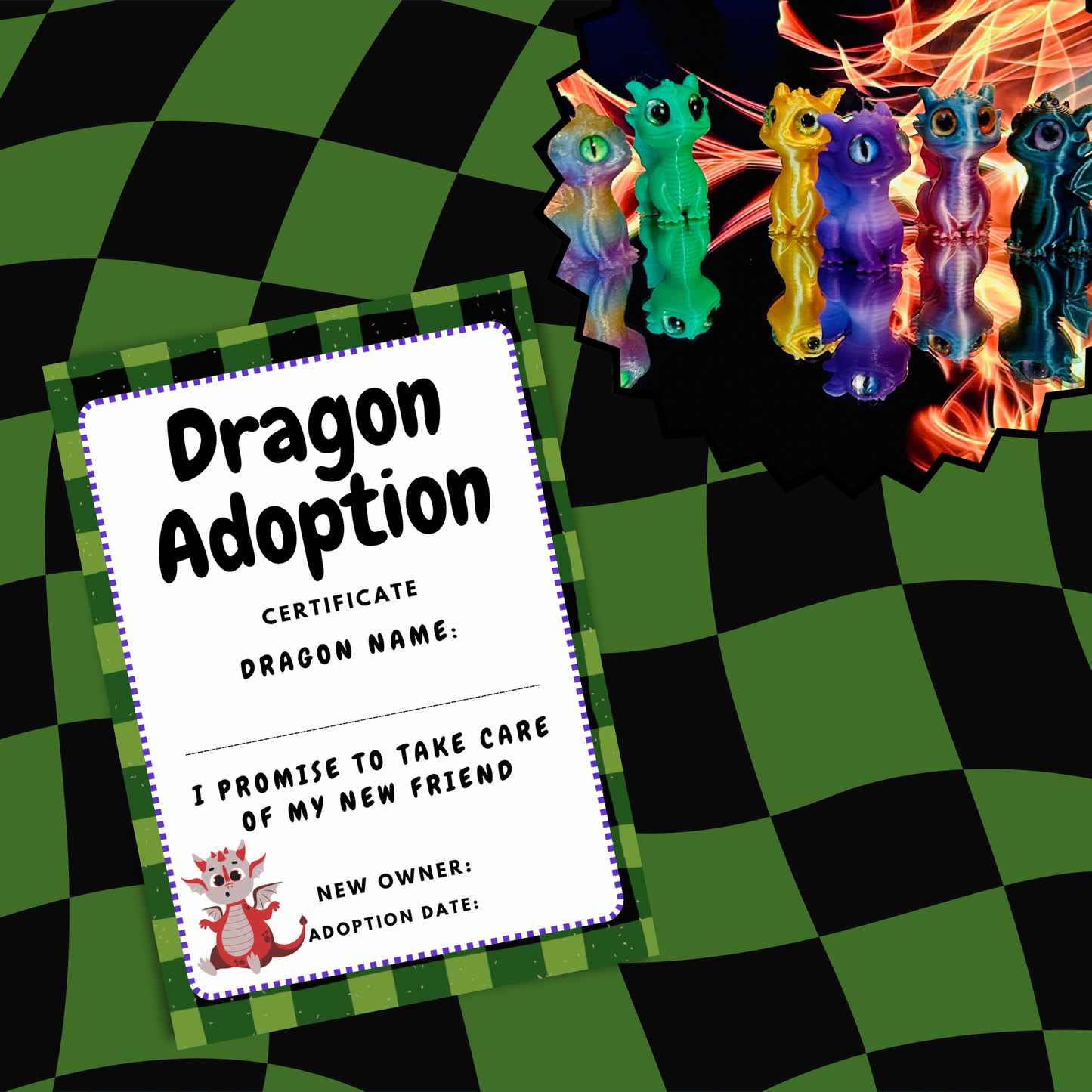 Adopt a Dragon – Mini 3D Printed Dragon with Adoption Certificate