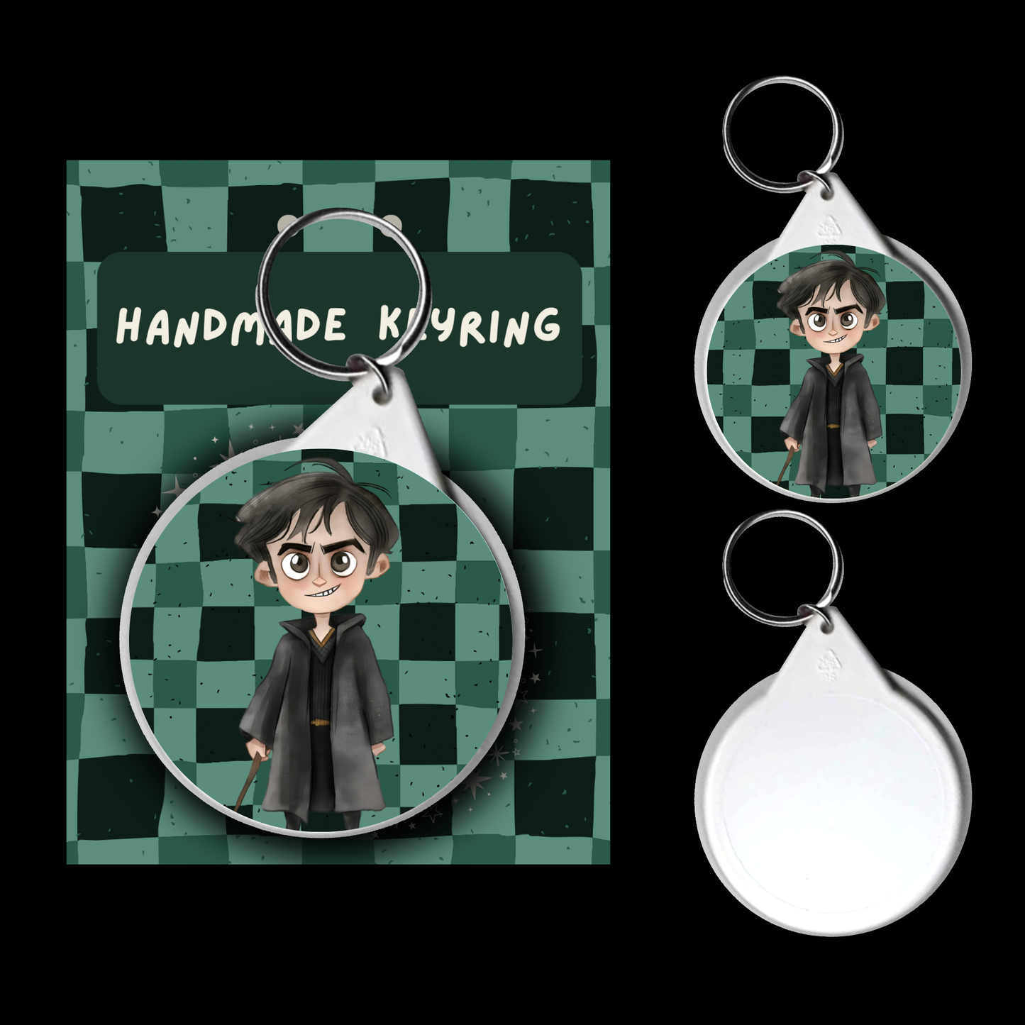 Character Keyrings Cunning & Ambitious – Watercolour Fantasy Collection (Green & Black Theme)
