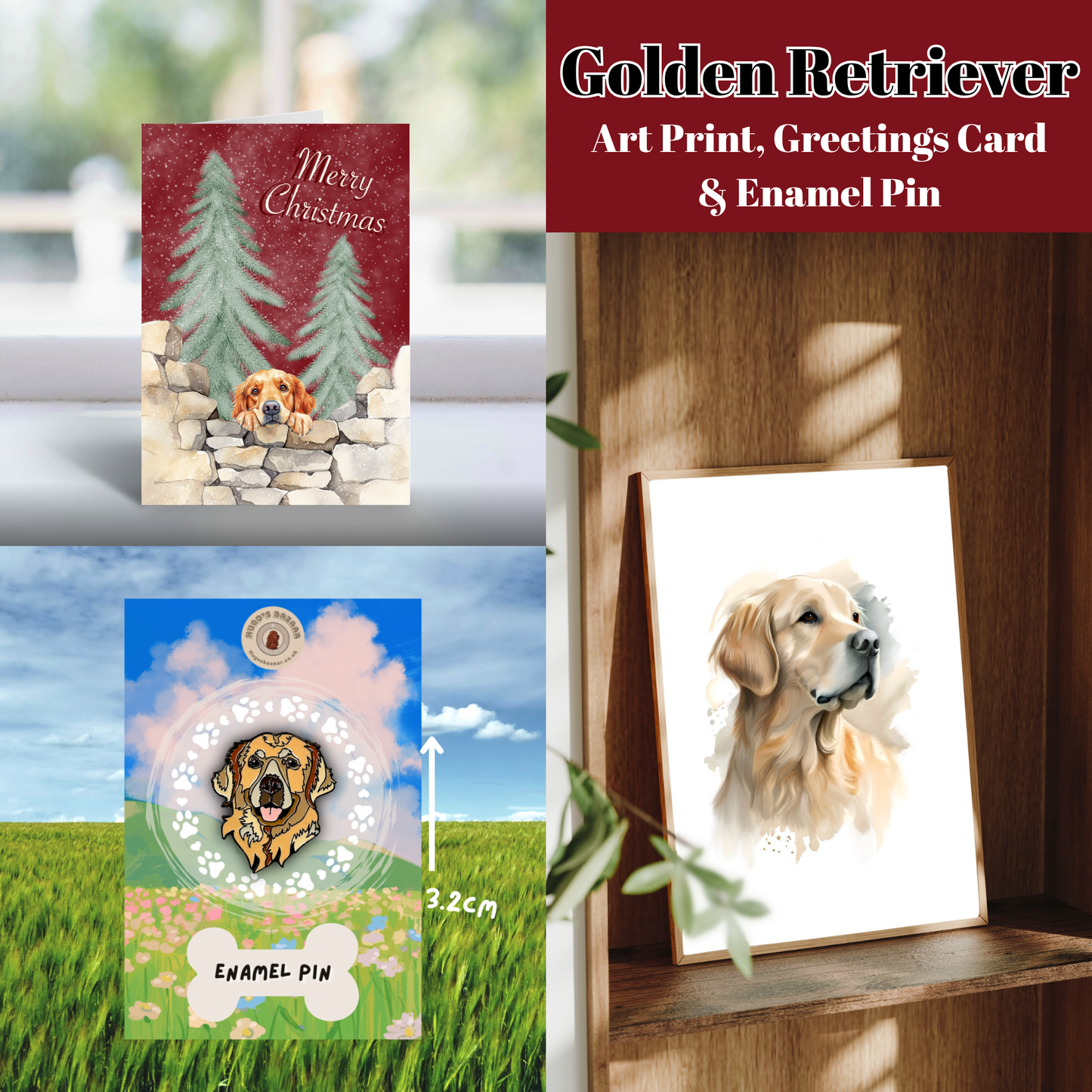 Christmas Dog Lover Gift Set | Art Print, Enamel Pin & Card (Multiple Breeds)