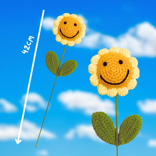 Crochet Sunflower Stem with Smiley Face – Floral Gift