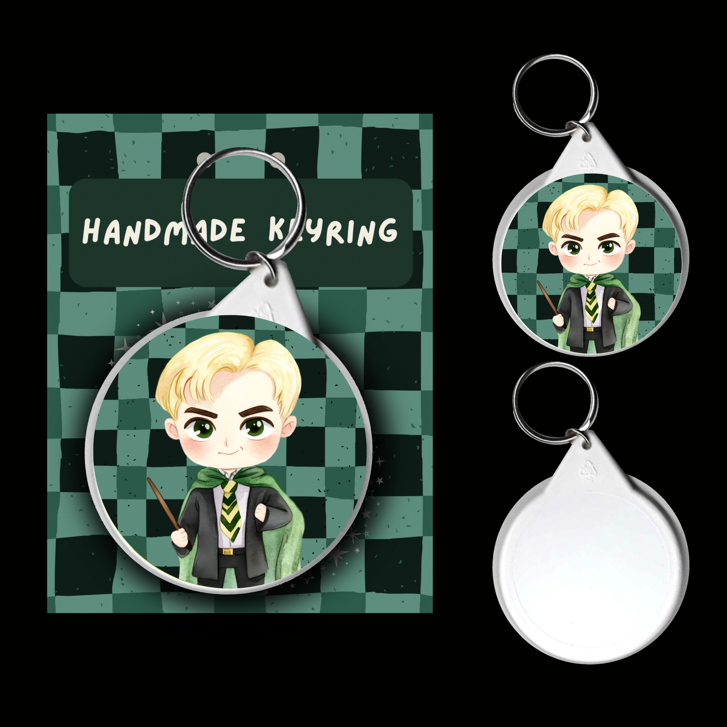 Character Keyrings Cunning & Ambitious – Watercolour Fantasy Collection (Green & Black Theme)