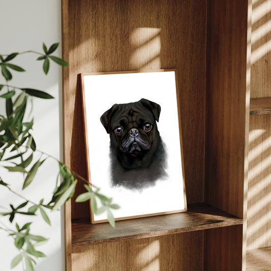 Black Pug Art Print – Cute Dog Wall Art – Gift for Pug Owners & Dog Lovers