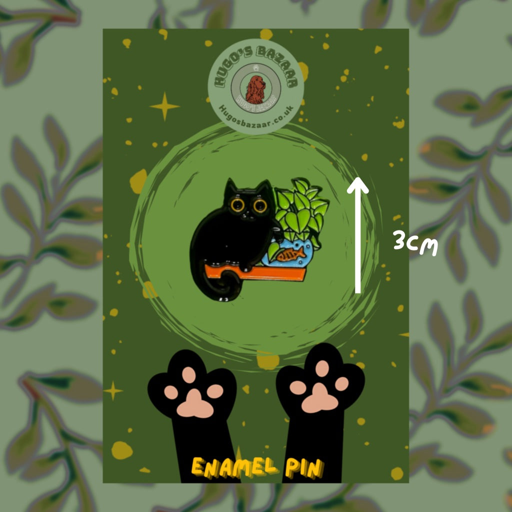 Graham The Fishbowl Tactician - Black Botanical Cat Pin