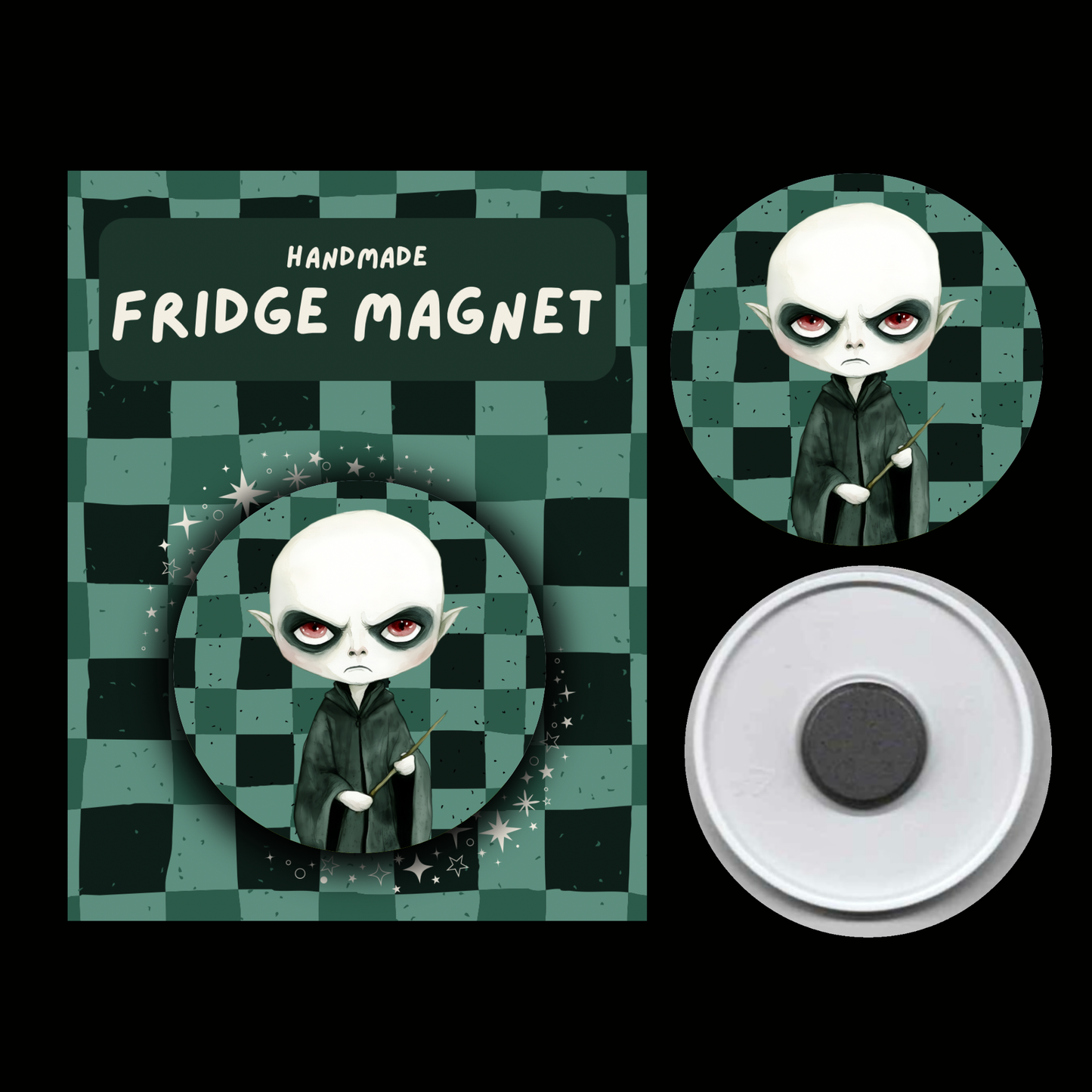 Character Fridge Magnets Cunning & Ambitious – Watercolour Fantasy Collection (Green & Black Theme)