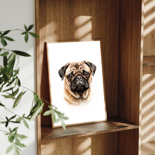 Tan Pug Art Print – Cute Dog Wall Art – Adorable Gift for Pug Lovers