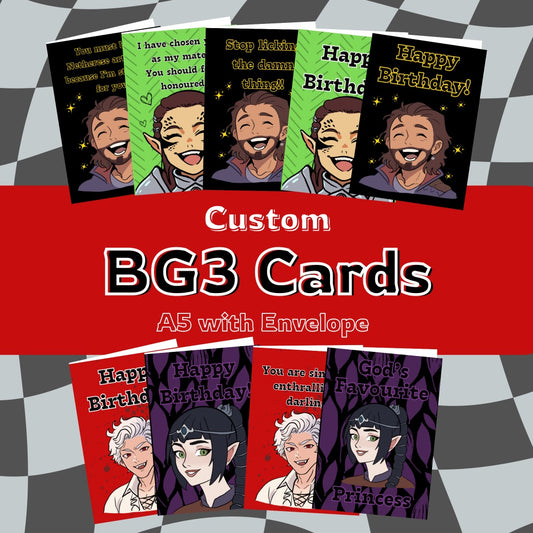 Baldur’s Gate 3 Greeting Cards – Cute Character Illustrations – Fantasy RPG Gift