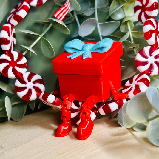 Quirky Gift Box Ornament | Red & Blue 3D Printed | Mini Gift Container with Dangly Legs