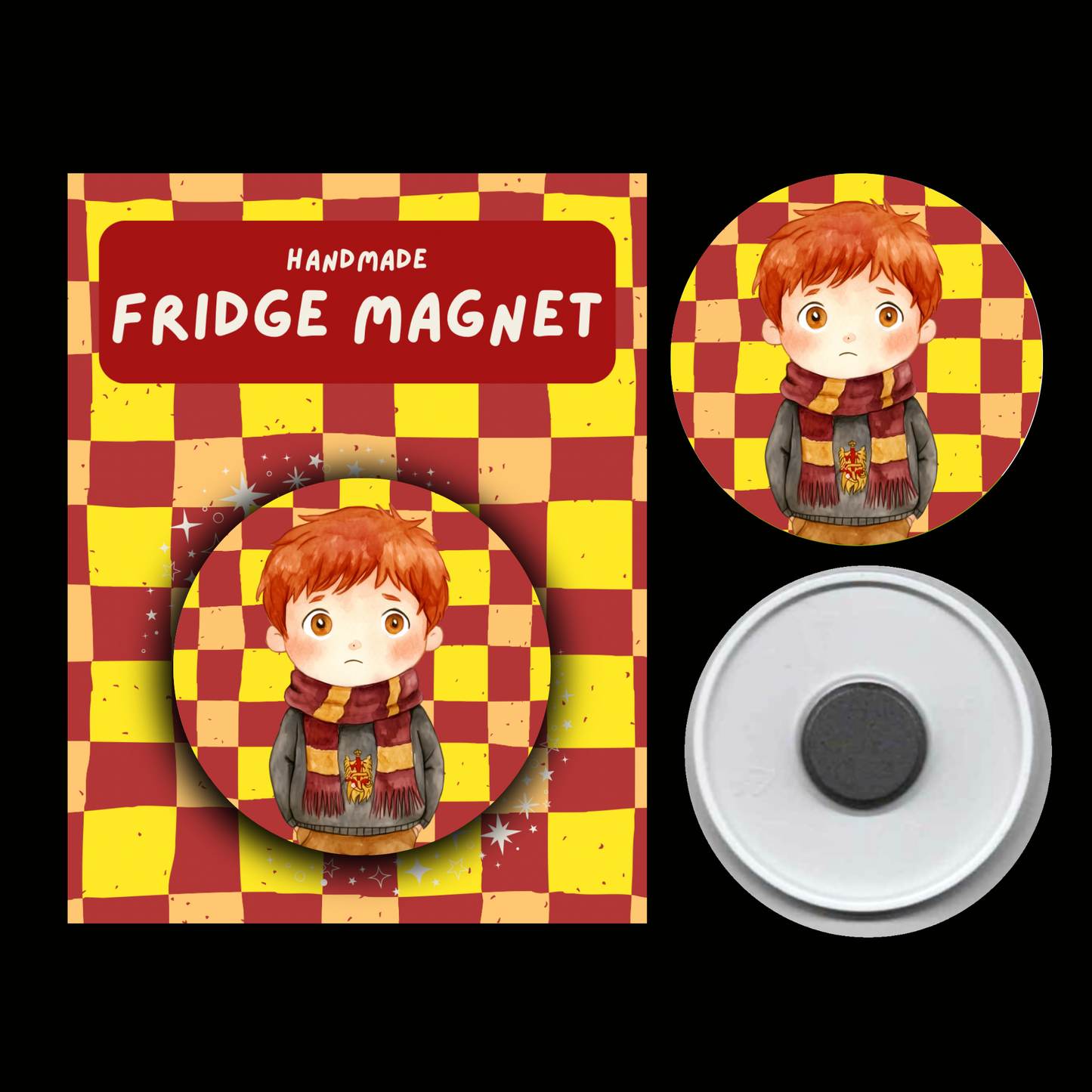 Character Fridge Magnets Brave & Bold – Watercolour Fantasy Collection (Red & Gold Theme)