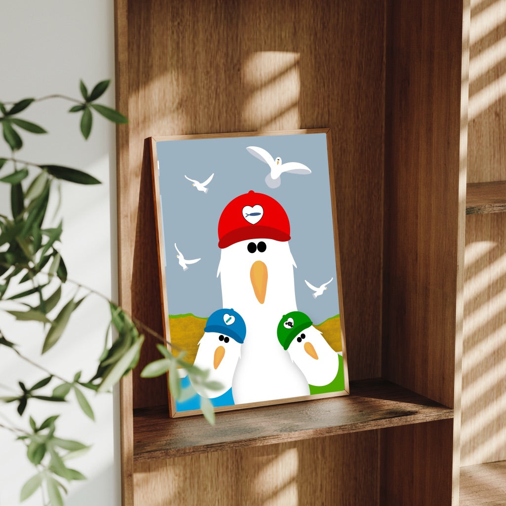A4 Cheeky Seagull Prints – Coastal Wall Art – Seaside Home Gift
