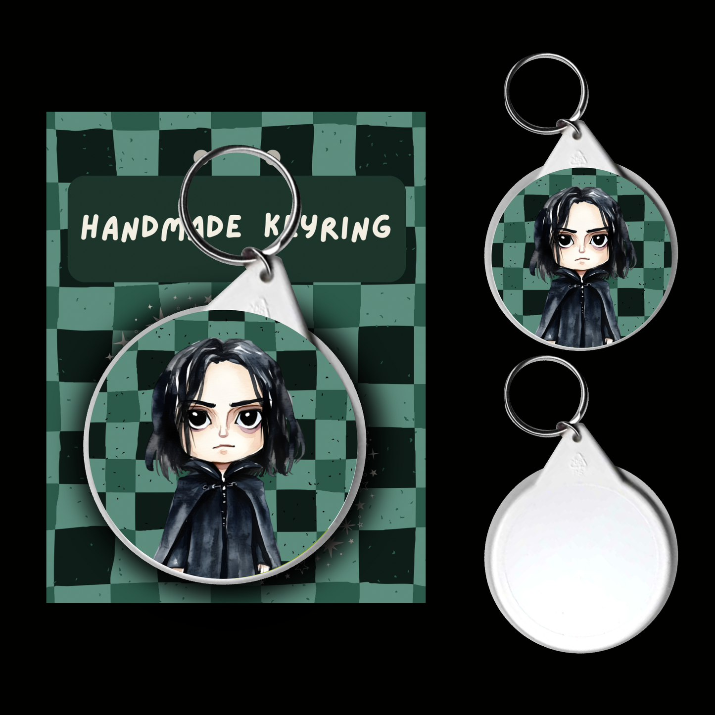 Character Keyrings Cunning & Ambitious – Watercolour Fantasy Collection (Green & Black Theme)