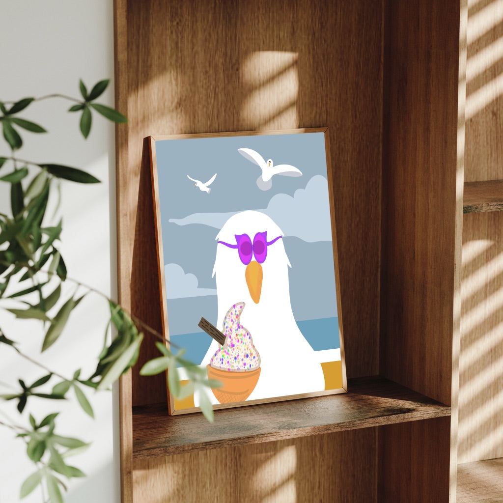 A4 Cheeky Seagull Prints – Coastal Wall Art – Seaside Home Gift