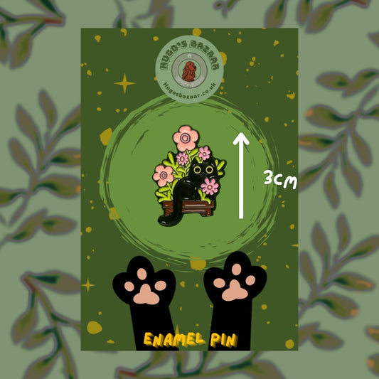 Nigel The Floral Critic - Black Botanical Cat Pin