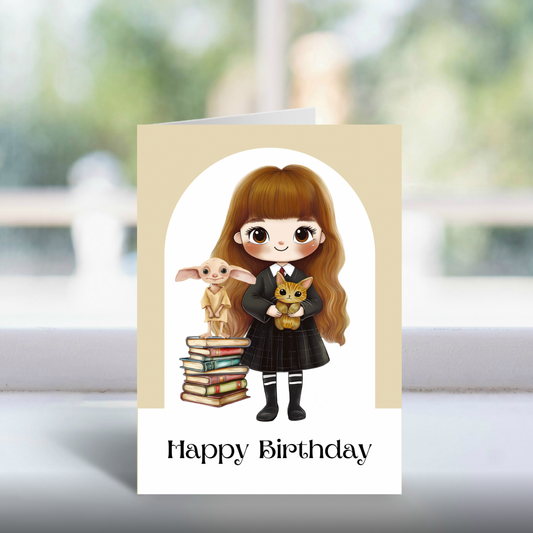 Hermione & Crookshanks Card | Bookish Harry Potter Greeting Card for Magic Lovers