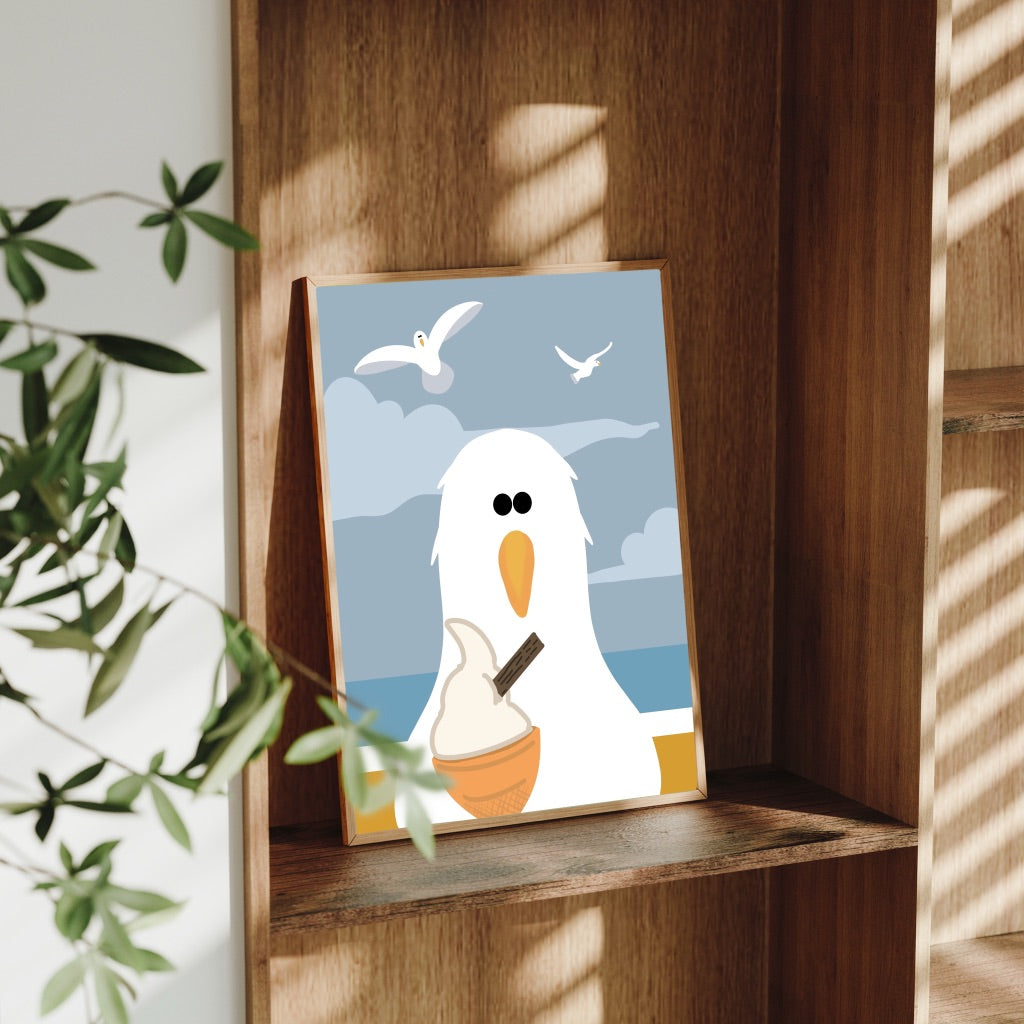 A4 Cheeky Seagull Prints – Coastal Wall Art – Seaside Home Gift
