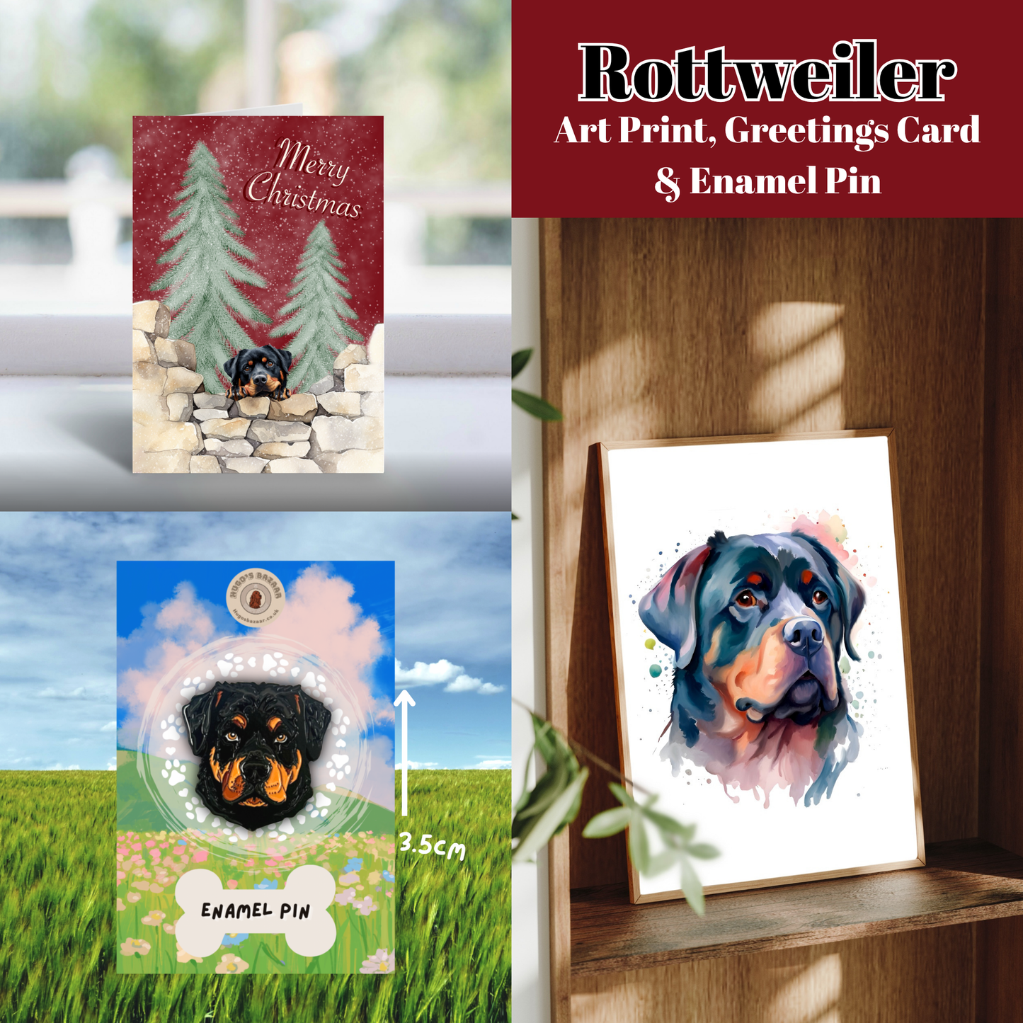 Christmas Dog Lover Gift Set | Art Print, Enamel Pin & Card (Multiple Breeds)