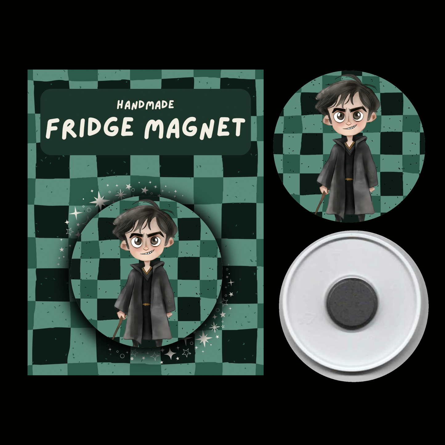 Character Fridge Magnets Cunning & Ambitious – Watercolour Fantasy Collection (Green & Black Theme)