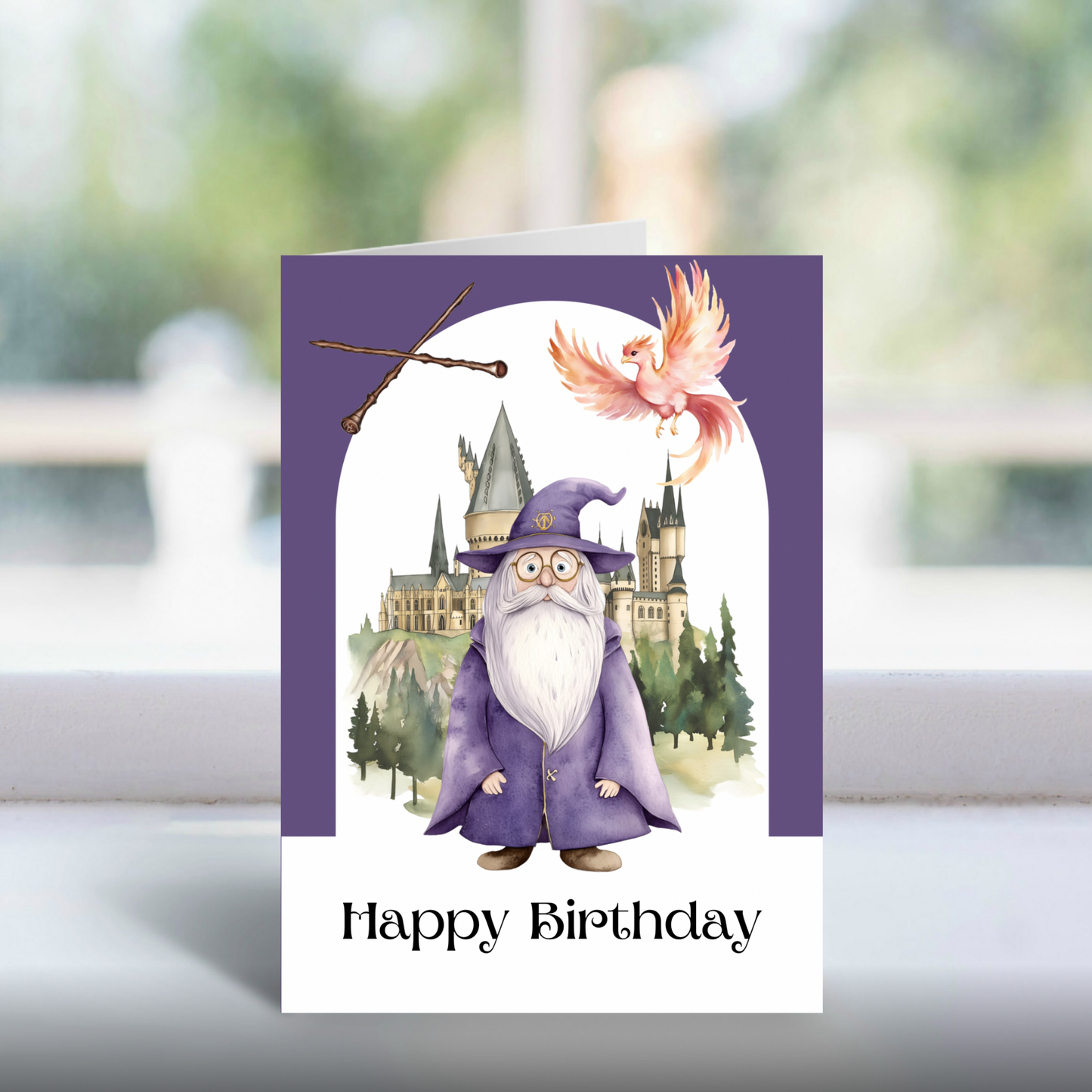 Dumbledore & Phoenix Card | Magical Hogwarts Greeting Card