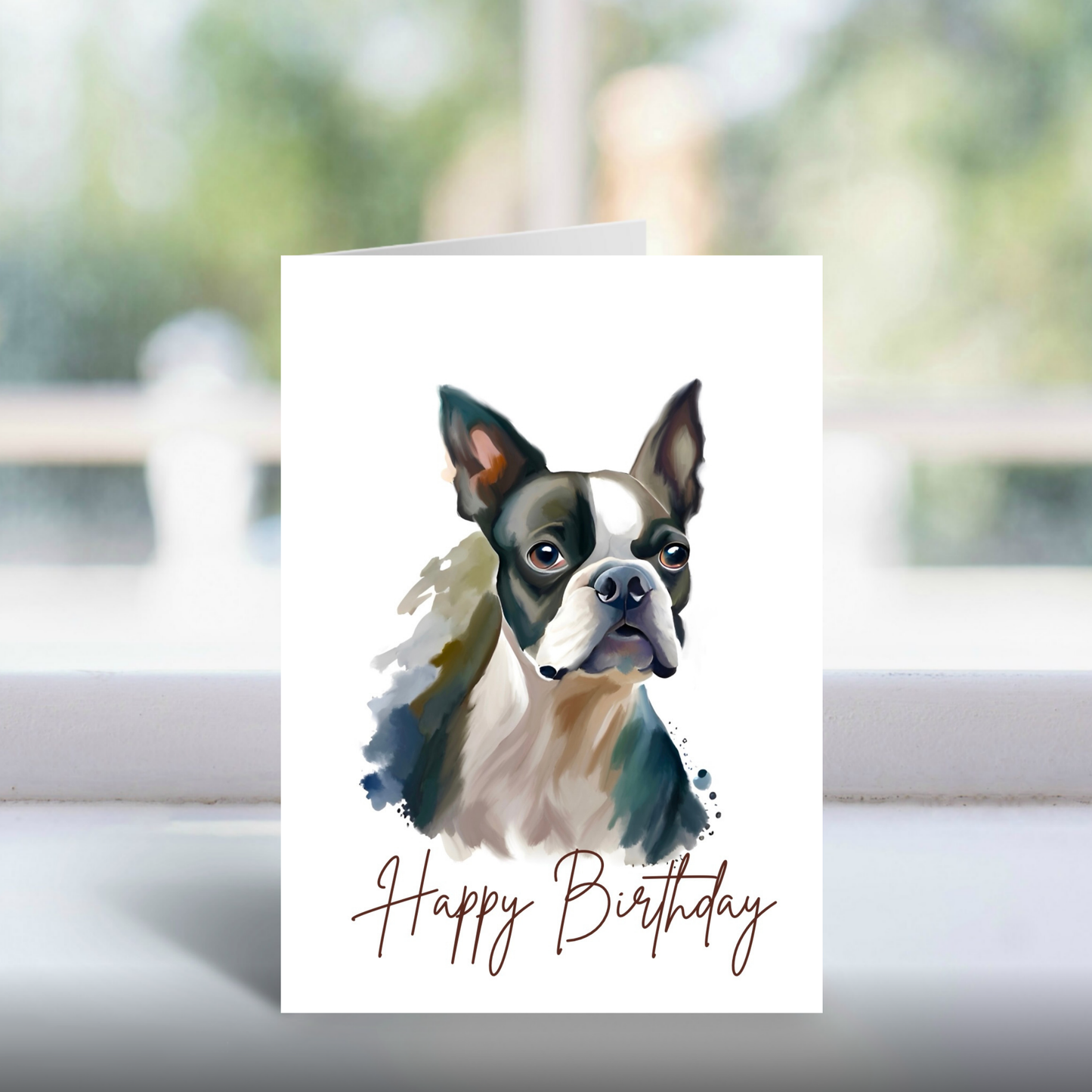 Boston Terrier | A5 Greetings Card | Happy Birthday