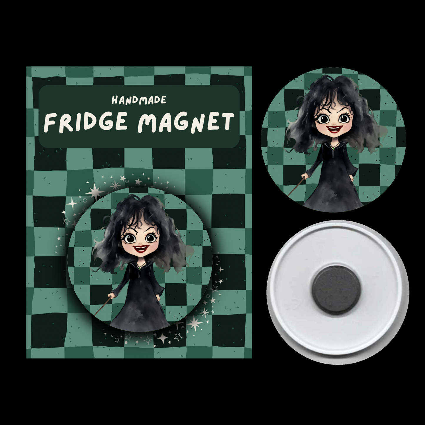 Character Fridge Magnets Cunning & Ambitious – Watercolour Fantasy Collection (Green & Black Theme)
