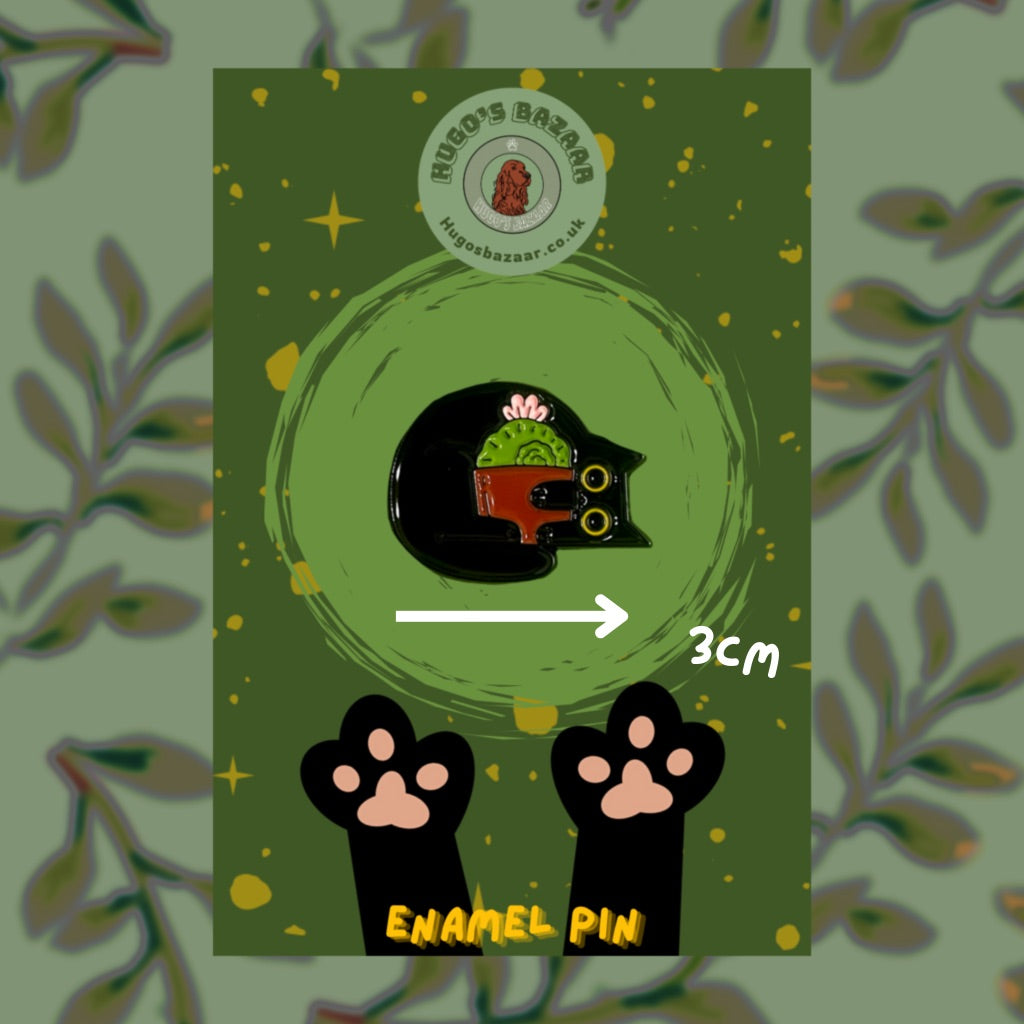 Trevor The Plant Hugger - Black Botanical Cat Pin
