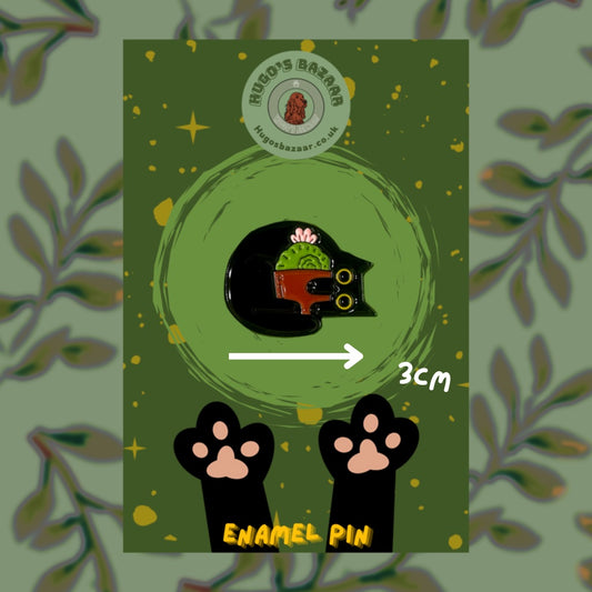 Trevor The Plant Hugger - Black Botanical Cat Pin