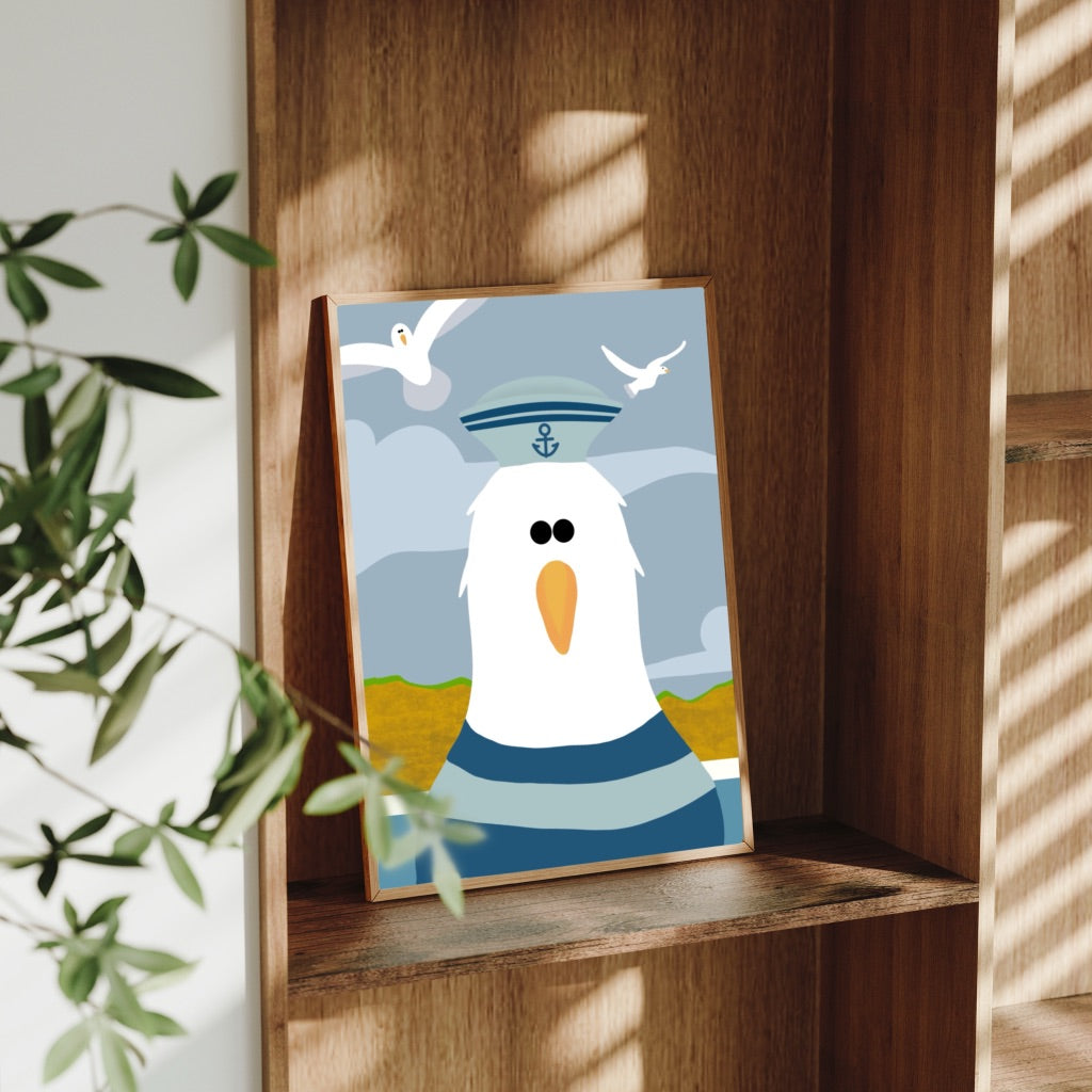 A4 Cheeky Seagull Prints – Coastal Wall Art – Seaside Home Gift