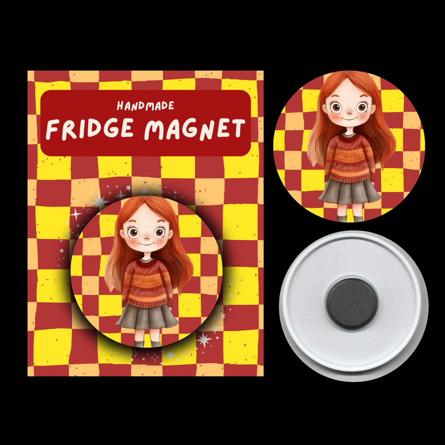 Character Fridge Magnets Brave & Bold – Watercolour Fantasy Collection (Red & Gold Theme)