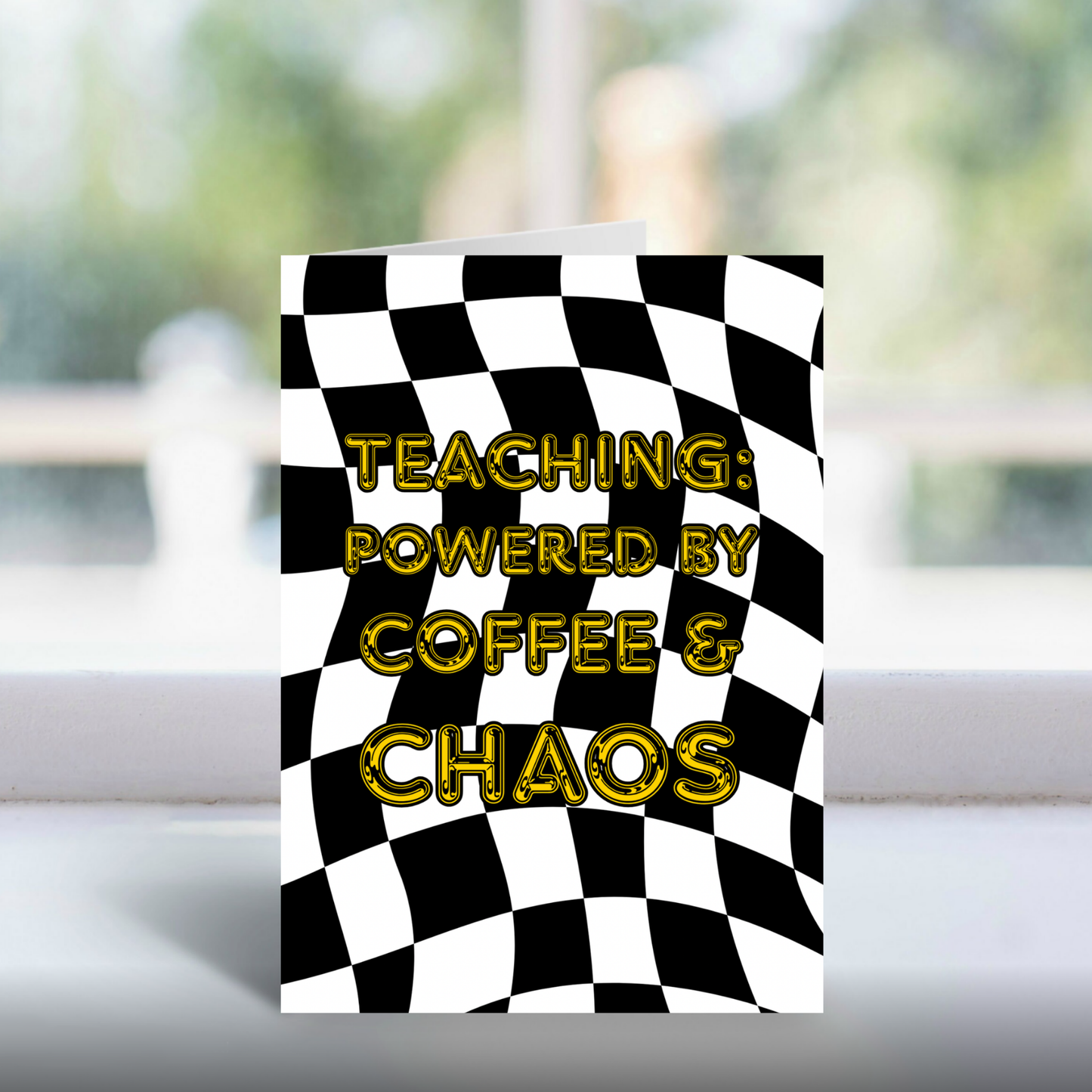 Funny Retro Teacher Card – Coffee and Chaos