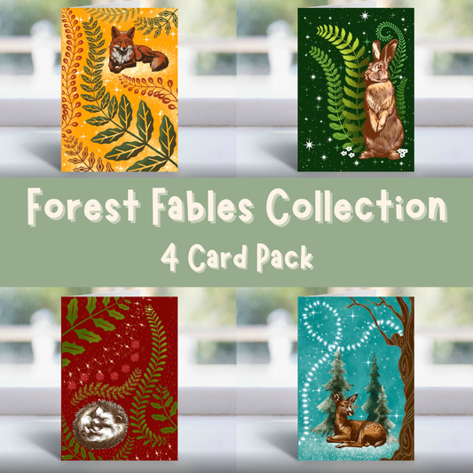 Forest Fables Card Pack | 4 Greetings Cards | Fox Hare Deer Hedgehog Woodland Animal