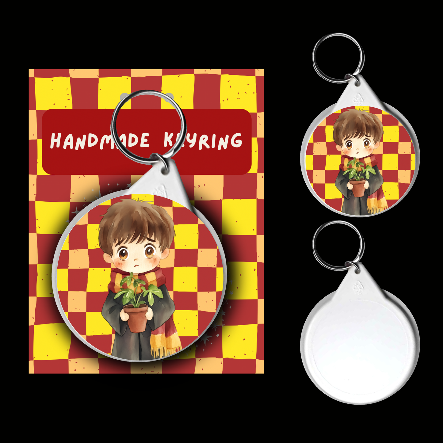 Character Keyrings Brave & Bold– Watercolour Fantasy Collection (Red & Gold Theme)