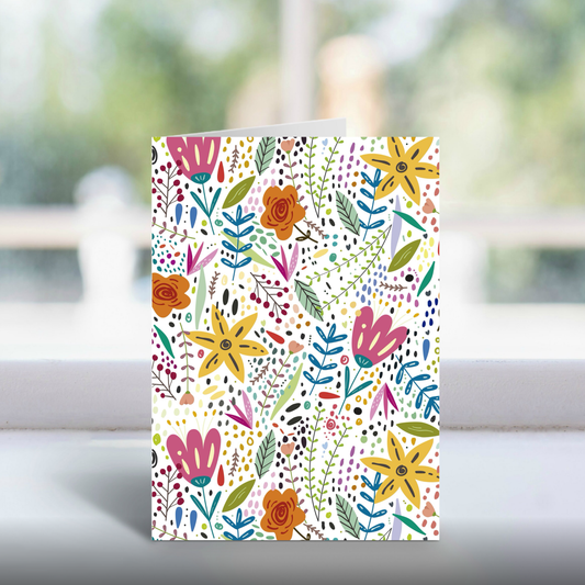 Floral Doodle A5 Greetings Card