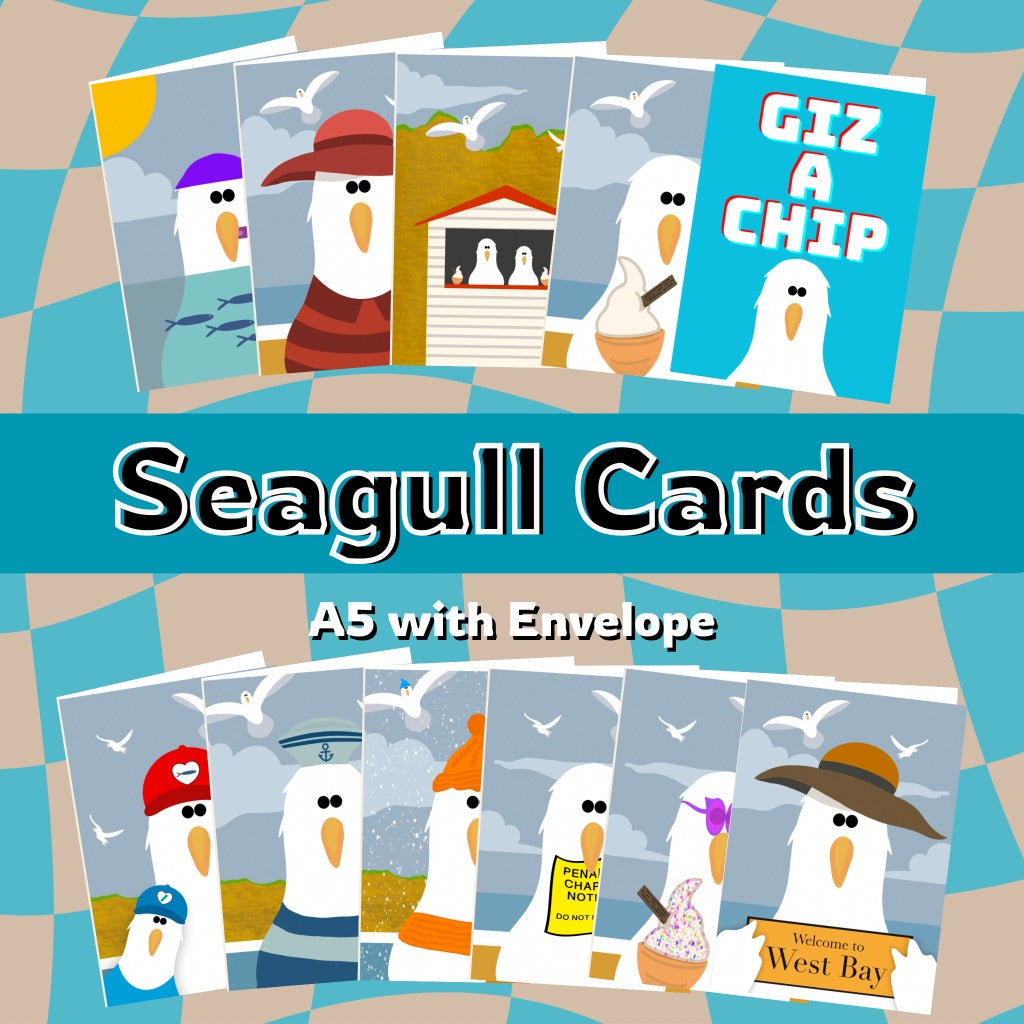 A5 Cheeky Seagull Cards – Humorous Greetings – Gift for Coastal Fans