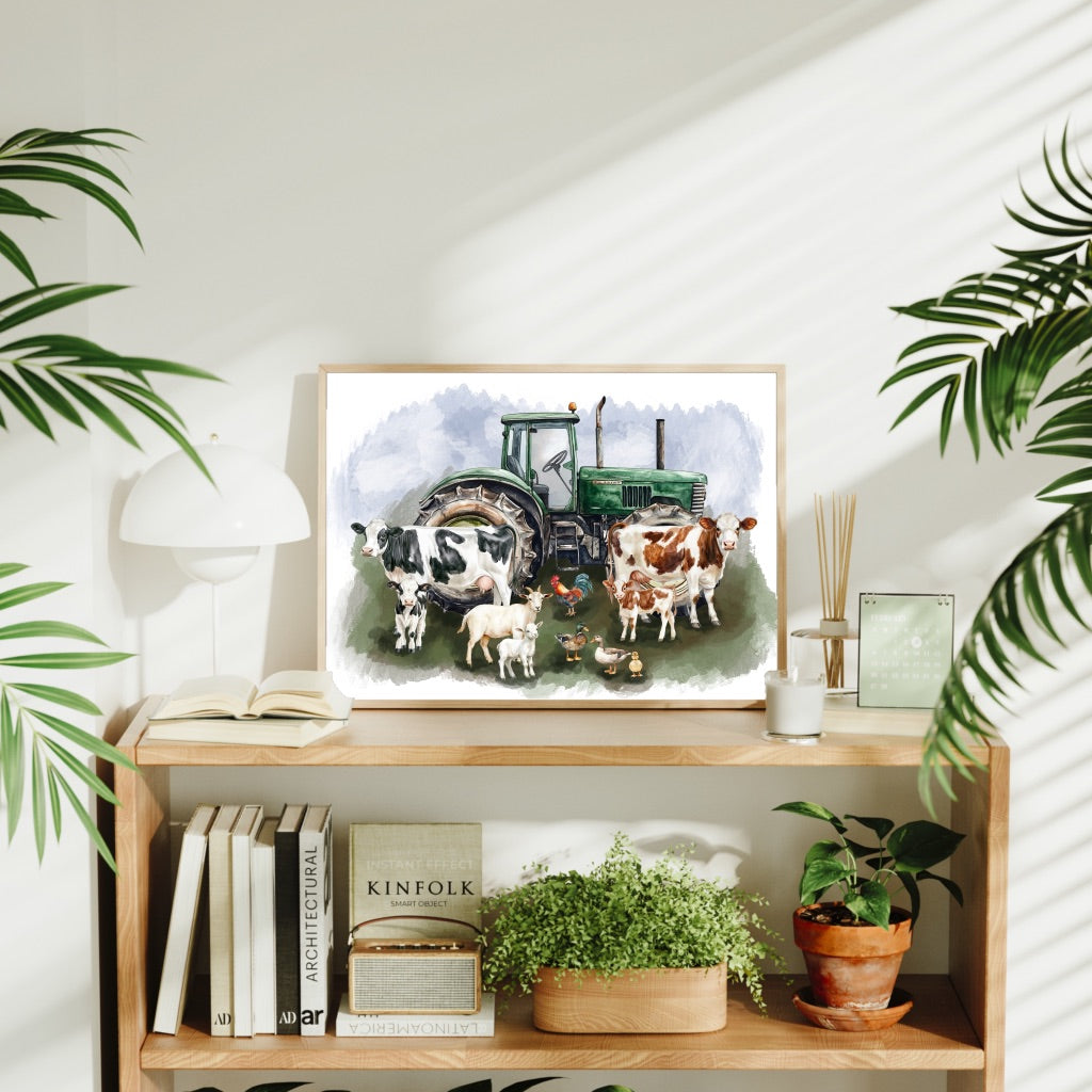 A4 Farmyard Tractor Prints – Farm Animal Wall Art – Country Home Gift