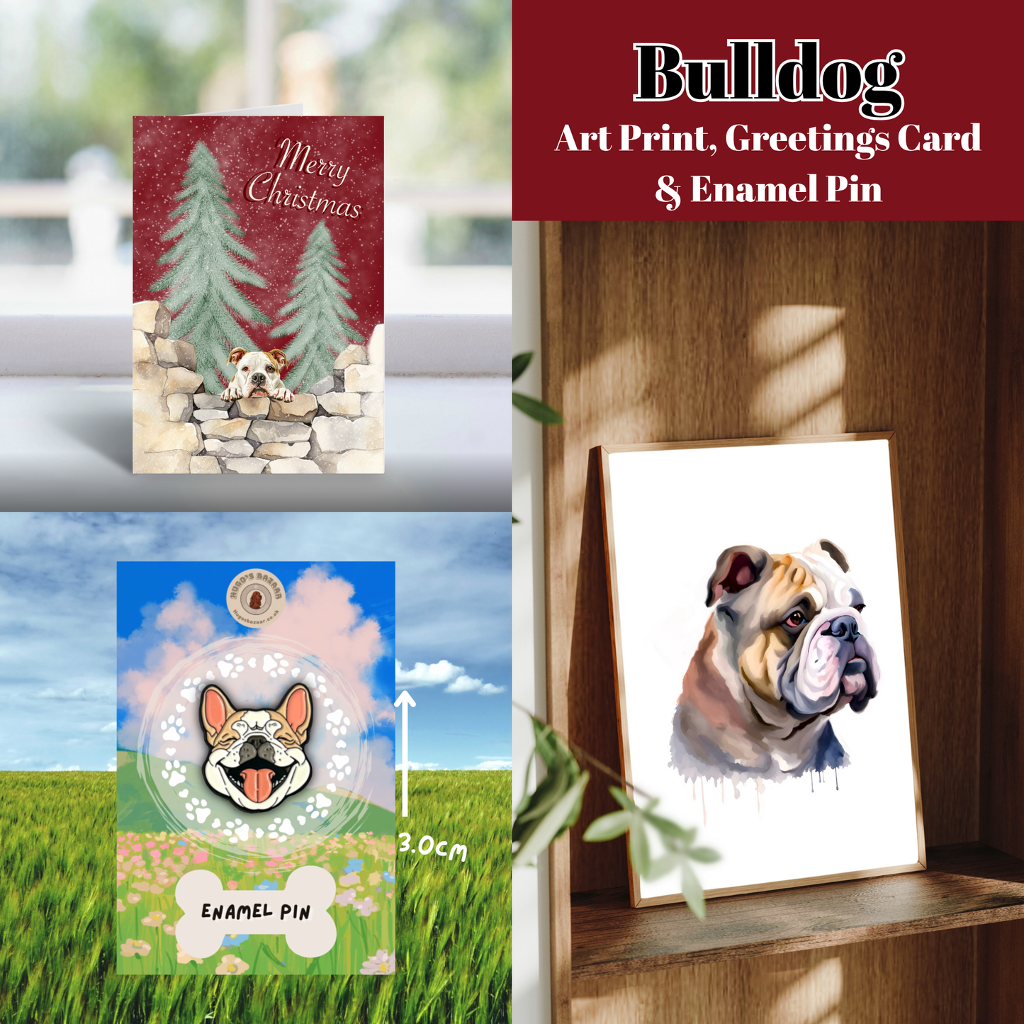 Christmas Dog Lover Gift Set | Art Print, Enamel Pin & Card (Multiple Breeds)