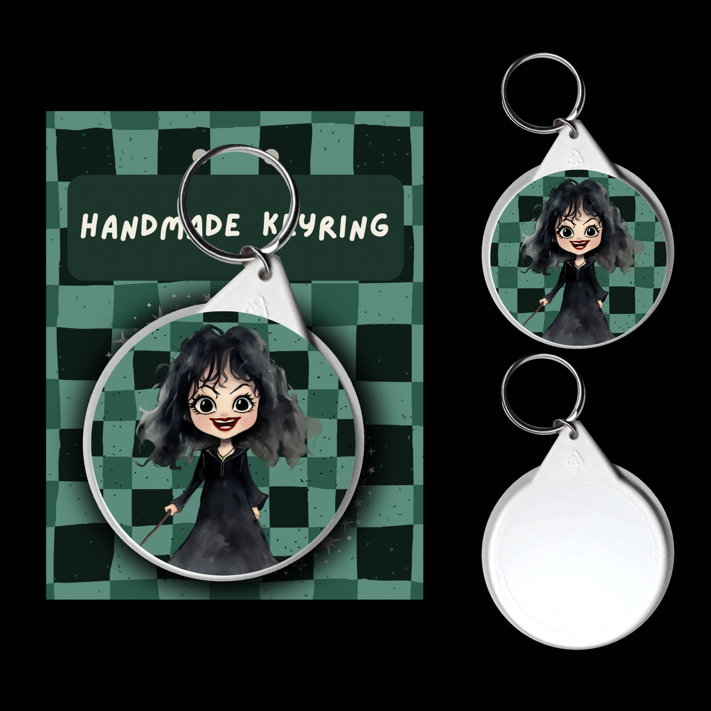 Character Keyrings Cunning & Ambitious – Watercolour Fantasy Collection (Green & Black Theme)