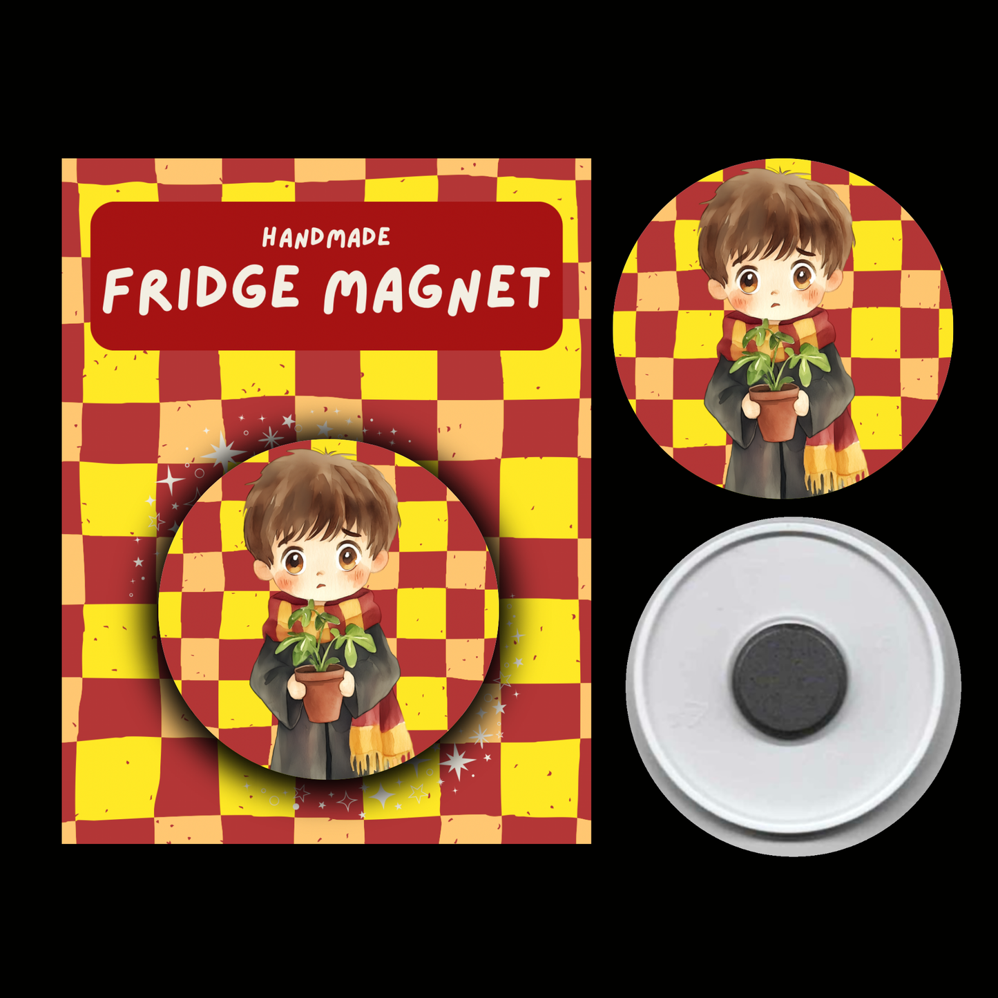 Character Fridge Magnets Brave & Bold – Watercolour Fantasy Collection (Red & Gold Theme)